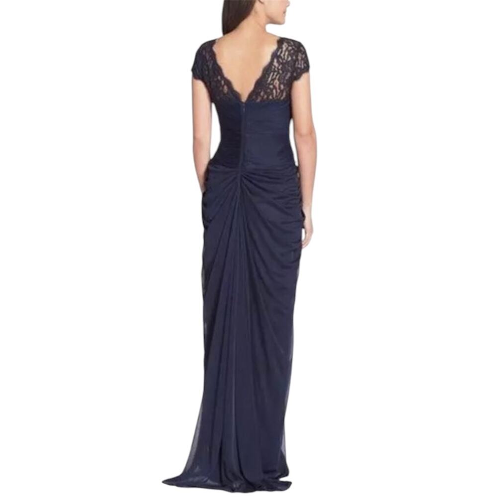 Adrianna Papell Ink Black Illusion Lace Yoke Ruched Drape Gown Dress 20W NWT - Picture 4 of 14